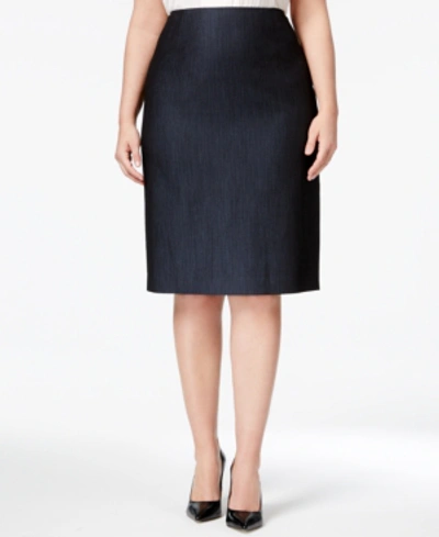 Shop Anne Klein Plus Size Denim Twill Pencil Skirt In Indigo Twill