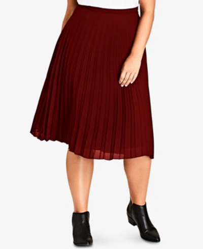 Shop City Chic Trendy Plus Size Pleated Chiffon Skirt In Ox Blood