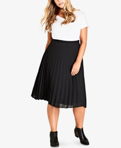 Shop City Chic Trendy Plus Size Pleated Chiffon Skirt In Black