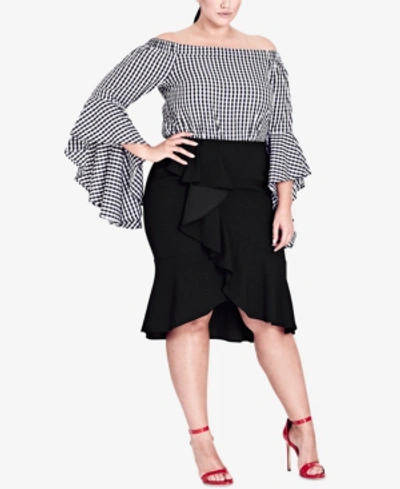 Shop City Chic Trendy Plus Size Asymmetrical Ruffled Skirt In Black