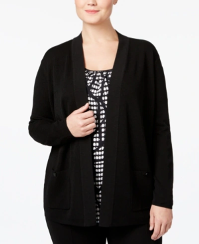 Shop Anne Klein Plus Size Open-front Cardigan In Black