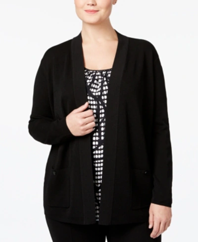 Anne Klein Plus Size Open-front Cardigan In Black