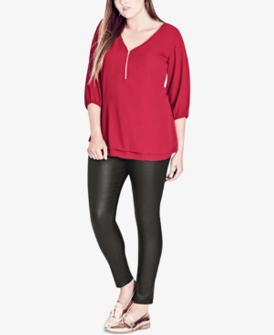 Shop City Chic Trendy Plus Size Zip-front Top In Red