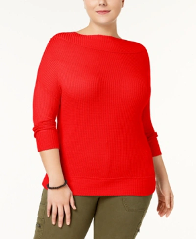 Shop Lucky Brand Trendy Plus Size Waffle Thermal Top In Red