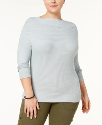 Shop Lucky Brand Trendy Plus Size Waffle Thermal Top In Light Blue