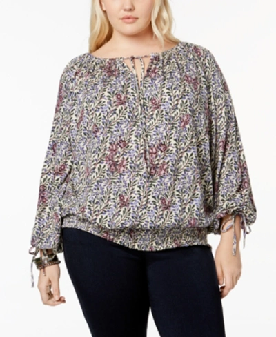 Shop Lucky Brand Trendy Plus Size Cotton Smocked Peasant Top In Multi