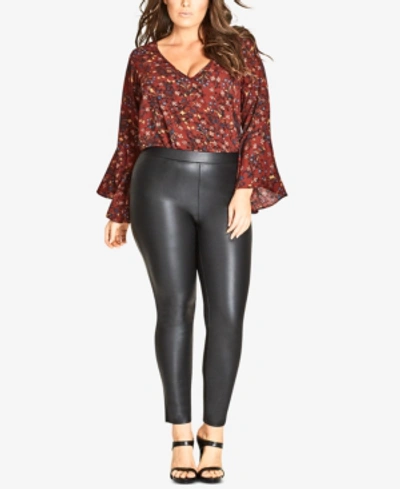 Shop City Chic Trendy Plus Size Faux-leather Leggings In Black