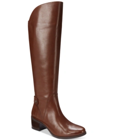 Shop Anne Klein Jela Wide-calf Block Heel Boots In Brown