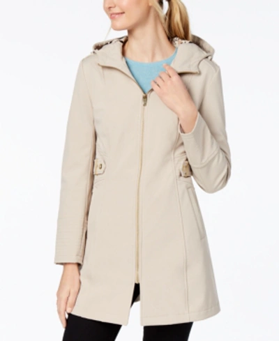 Shop Via Spiga Petite Side-tab Hooded Raincoat In Putty