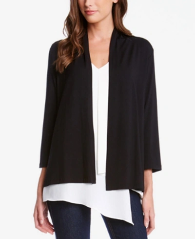 Shop Karen Kane Molly Three-quarter-sleeve Knit Cardigan In Black