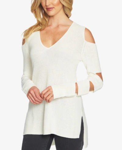 Shop 1.state Cotton Sleeve-cutout High-low Sweater In Antique White