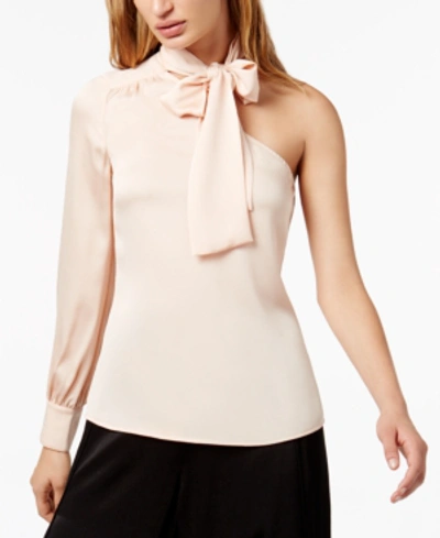 Shop 1.state One-shoulder Tie Blouse In Blush Frost