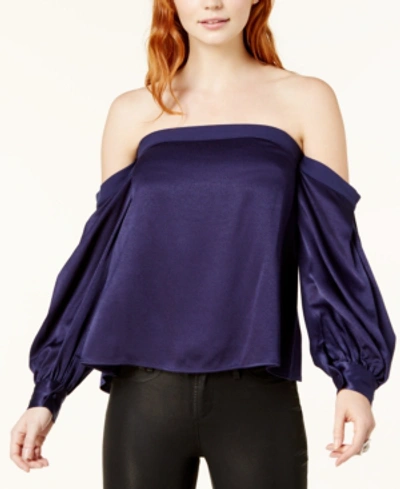 Shop 1.state Off-the-shoulder Puff-sleeve Top In Dark Nightfall