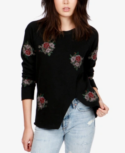 Shop Lucky Brand Cotton Embroidered Knit Top In Black Multi