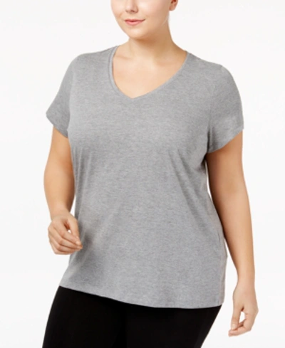 Shop Hue Womens Plus Size Sleepwell Solid S/s V-neck T-shirt With Temperature Regulating Technology In Grey Heather