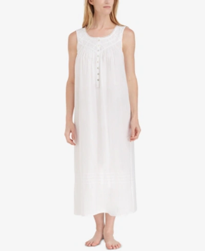 Shop Eileen West Lace-trimmed Cotton Ballet-length Nightgown In White