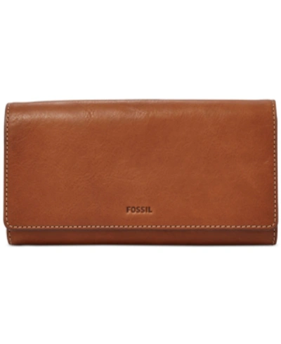 Shop Fossil Emma Rfid Leather Flap Leather Wallet In Brown