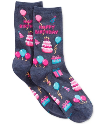 Shop Hot Sox Women's Happy Birthday Fashion Crew Socks In Denim Heather