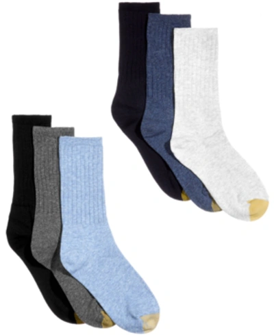 Shop Gold Toe Women's 6-pack Casual Ribbed Crew Socks In Black/grey Assorted