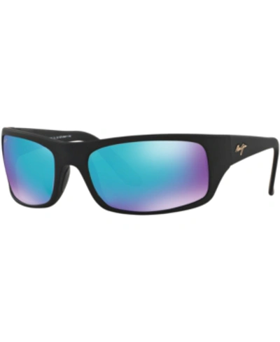 Shop Maui Jim Peahi Polarized Sunglasses, 202 Blue Hawaii Collection In Black Matte/blue Mirror Polar