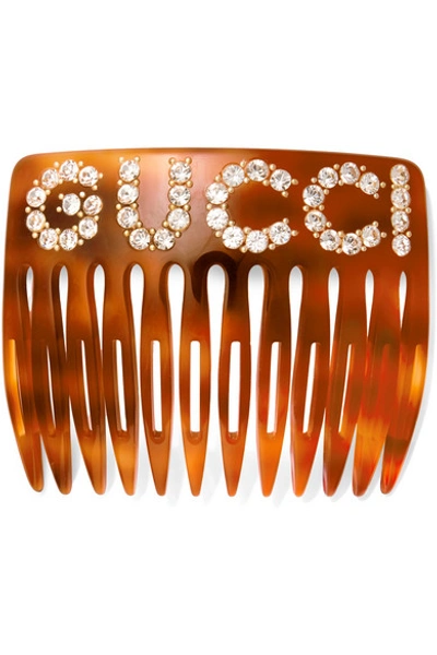 Shop Gucci Resin And Crystal Hair Slide In Tortoiseshell
