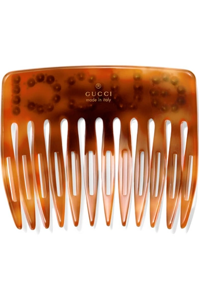 Shop Gucci Resin And Crystal Hair Slide In Tortoiseshell