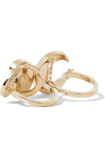 Shop Etro Gold-tone, Crystal, Enamel And Faux Pearl Two-finger Ring