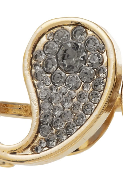 Shop Etro Gold-tone, Crystal, Enamel And Faux Pearl Two-finger Ring