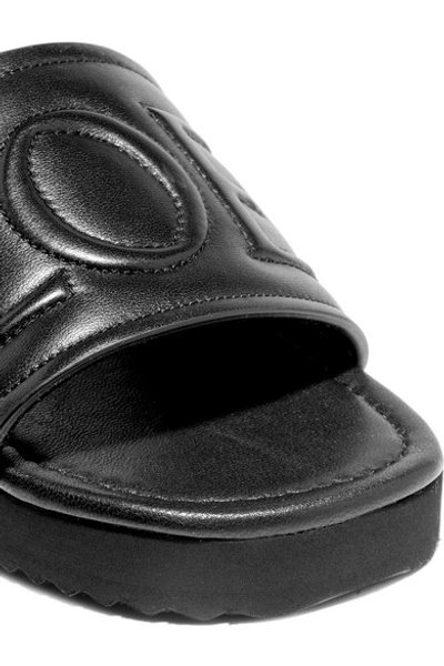Shop Loewe Logo-embossed Leather Slides In Black