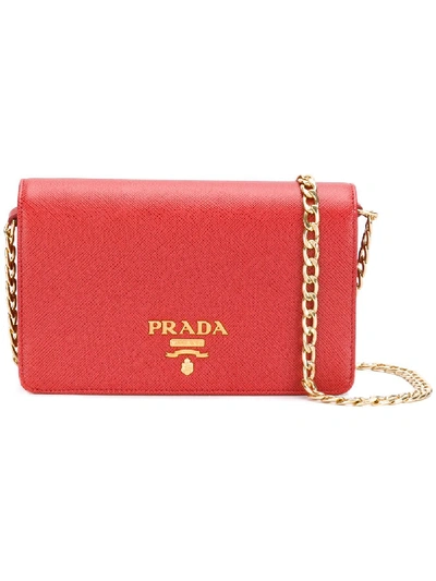 Shop Prada Logo Plaque Chain Clutch - Red