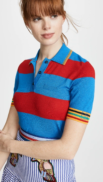 Shop Stella Jean Striped Collared Shirt In Red/blue