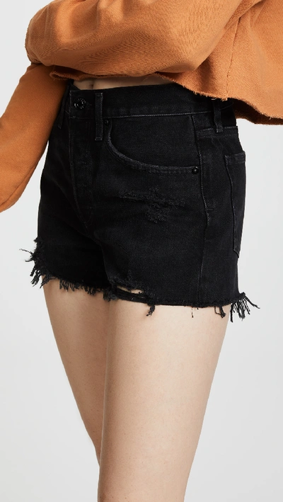 Shop Agolde Parker Vintage Loose Fit Cut Off Shorts In Zero