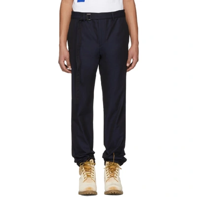 Shop Sacai Navy Belted Trousers In 201 Navy