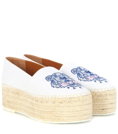 Shop Kenzo Embroidered Platform Espadrilles In White