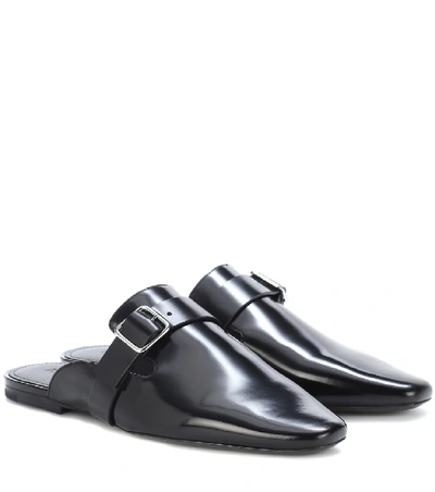 Shop Jil Sander Leather Slippers In Black