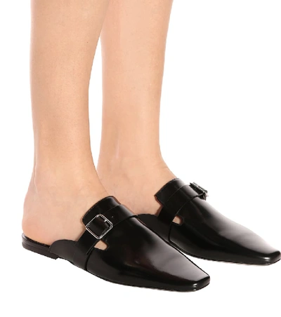 Shop Jil Sander Leather Slippers In Black