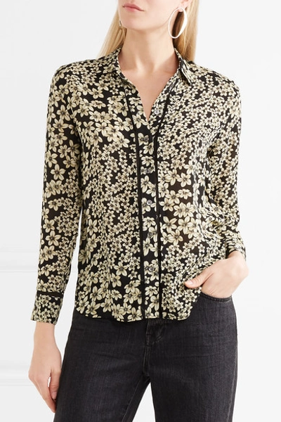 Shop Equipment Leema Floral-print Silk-georgette Shirt In Black