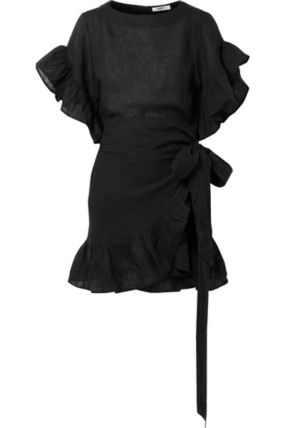 Shop Isabel Marant Étoile Delicia Ruffled Linen Mini Dress In Black