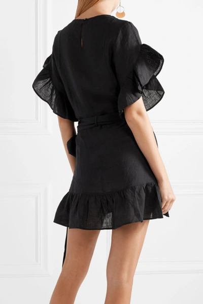 Shop Isabel Marant Étoile Delicia Ruffled Linen Mini Dress In Black