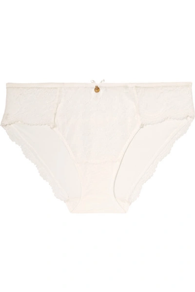 Shop Chantelle Présage Stretch-leavers Lace And Tulle Briefs In White