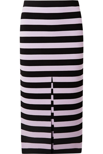 Shop Proenza Schouler Striped Stretch-knit Midi Skirt In Black