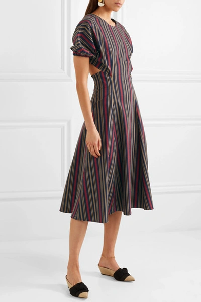 Shop Tome Open-back Striped Cotton-blend Midi Dress In Navy