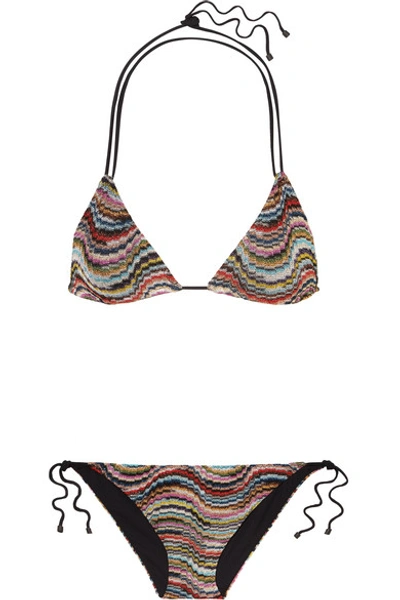 Shop Missoni Mare Metallic Crochet-knit Triangle Bikini In Red