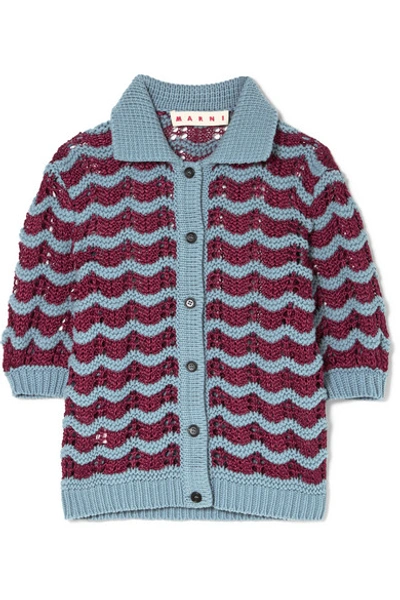 Shop Marni Crocheted Wool-blend Cardigan In Blue
