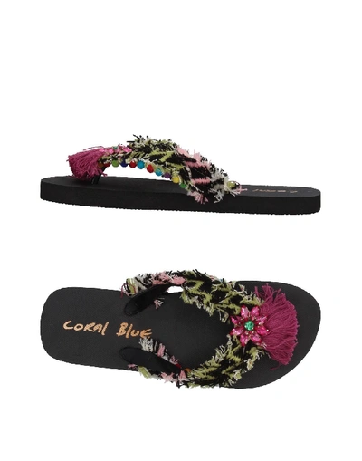 Shop Coral Blue Toe Strap Sandals In Black