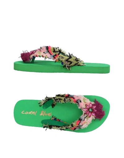 Shop Coral Blue Toe Strap Sandals In Light Green