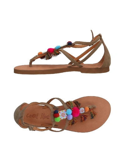 Shop Coral Blue Toe Strap Sandals In Khaki