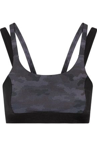 Shop Purity Active Woman Paneled Printed Stretch Sports Bra Anthracite