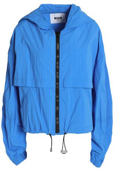 Shop Msgm Woman Shell Hooded Jacket Cobalt Blue