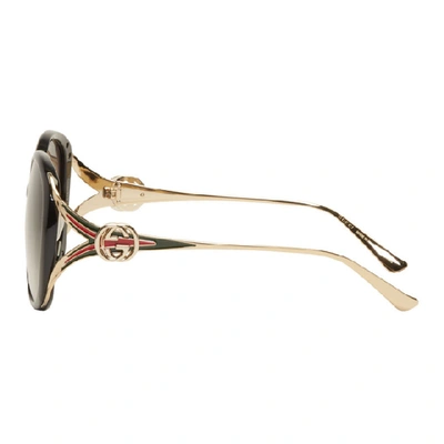Shop Gucci Black & Gold Round Injected Sunglasses